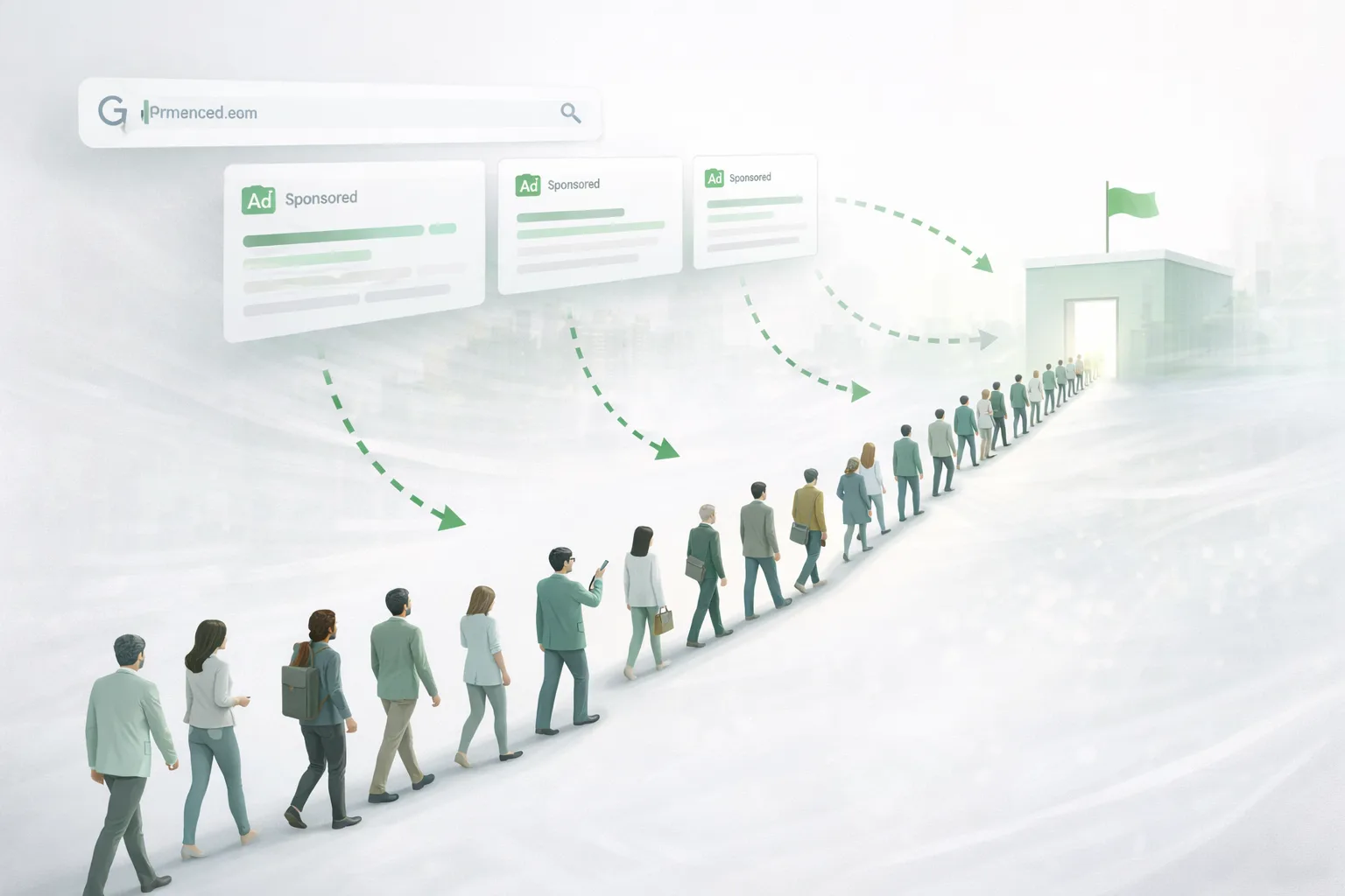 People walking toward a business through Google sponsored search ads